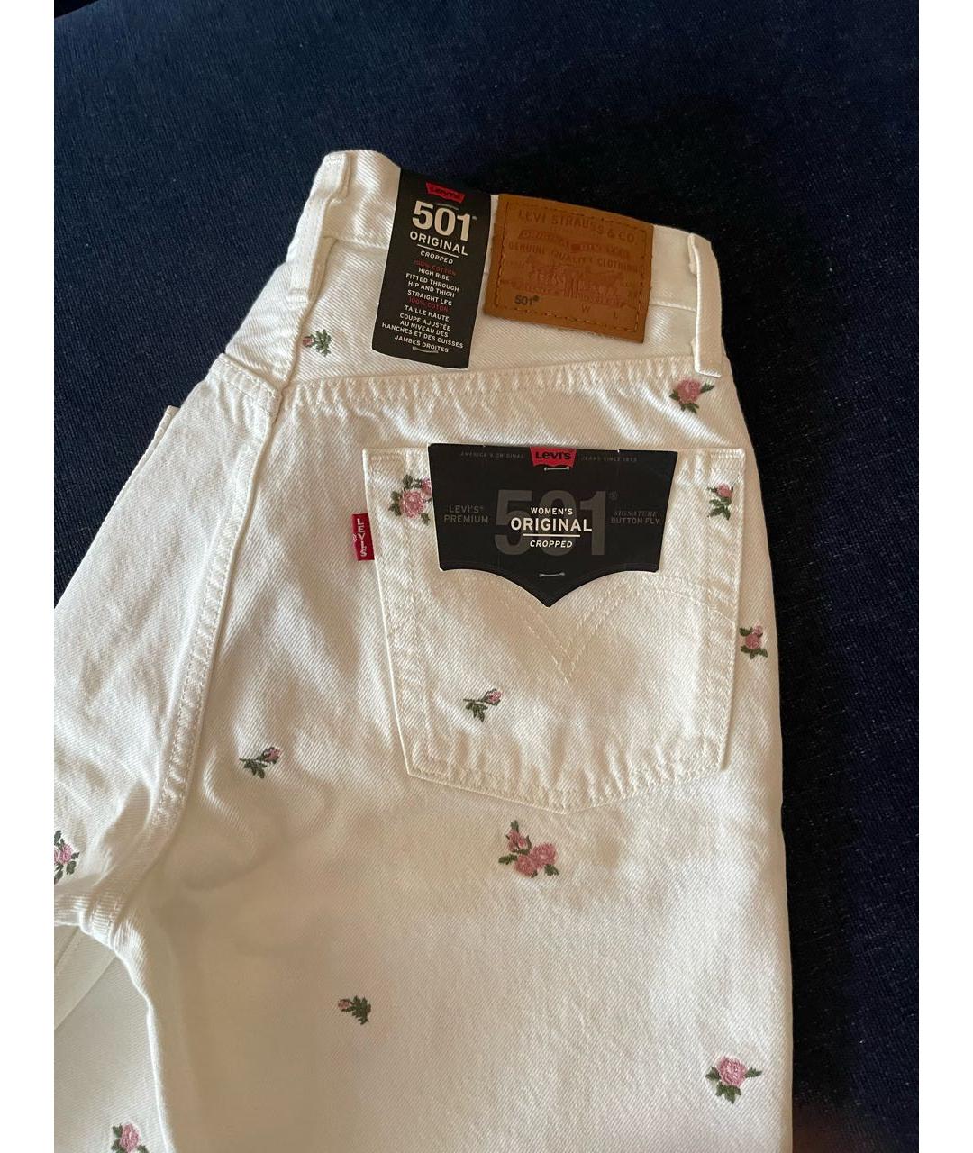 LEVI'S Белые хлопковые прямые джинсы, фото 3