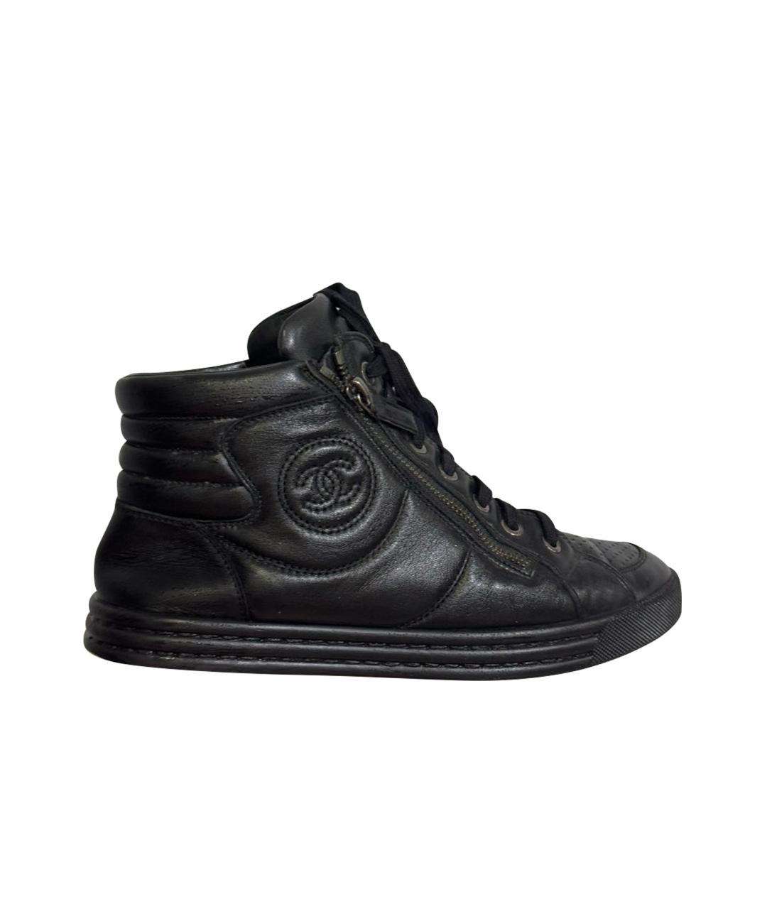 CHANEL Черные кожаные кеды, фото 1