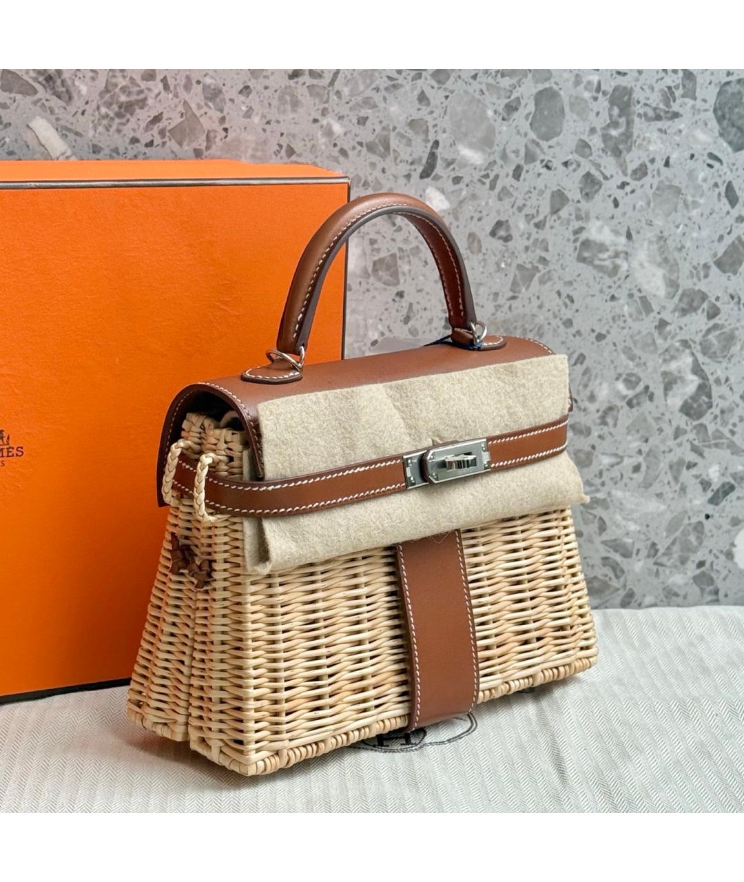 HERMES Коричневая плетеная сумка через плечо, фото 3