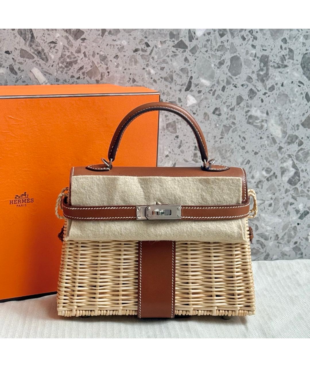 HERMES Коричневая плетеная сумка через плечо, фото 2