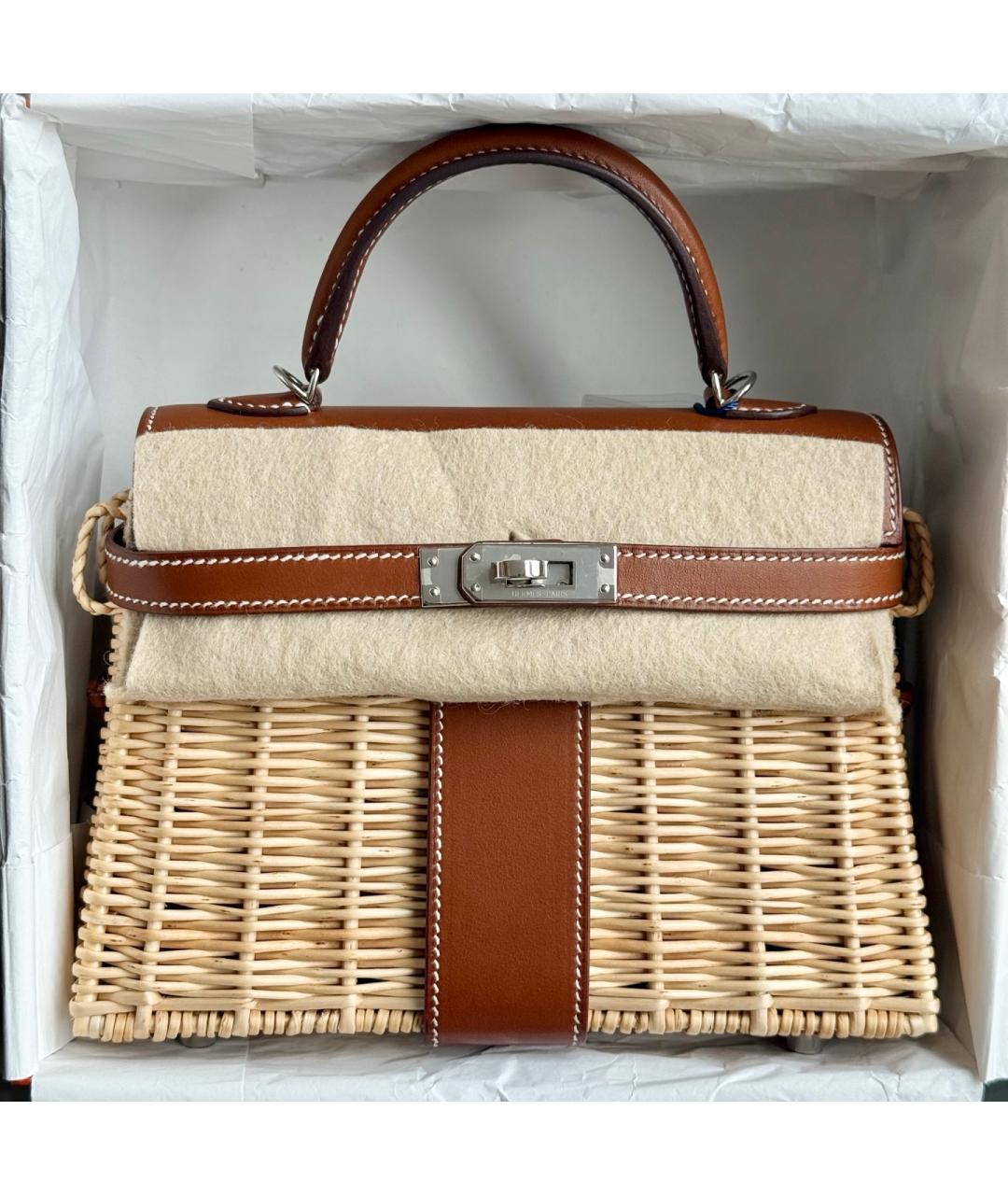 HERMES Коричневая плетеная сумка через плечо, фото 9