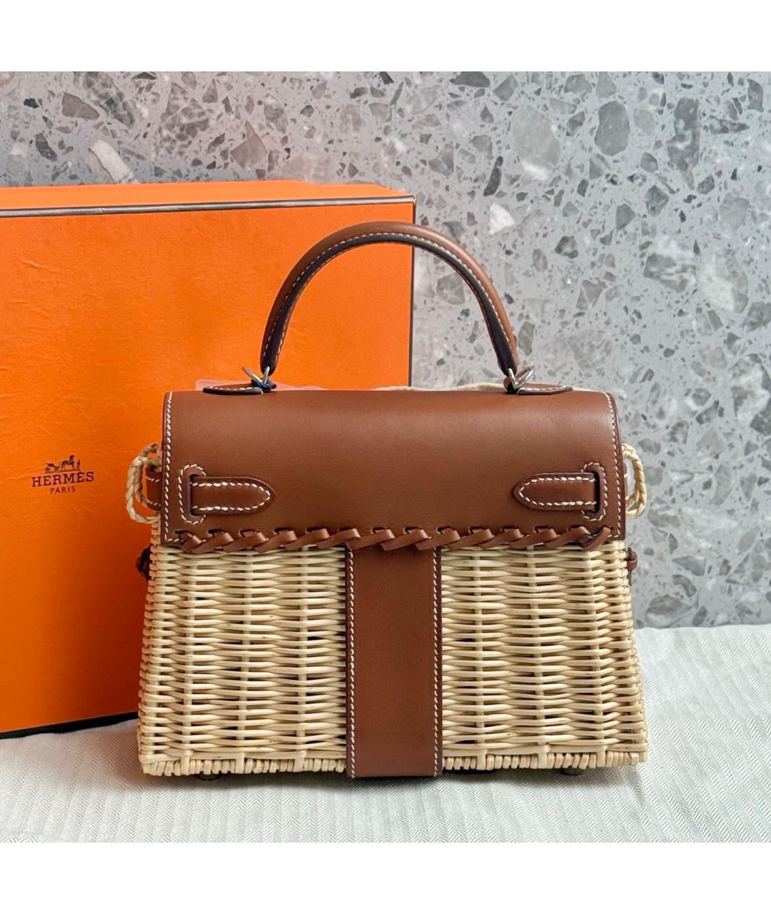 HERMES Коричневая плетеная сумка через плечо, фото 4