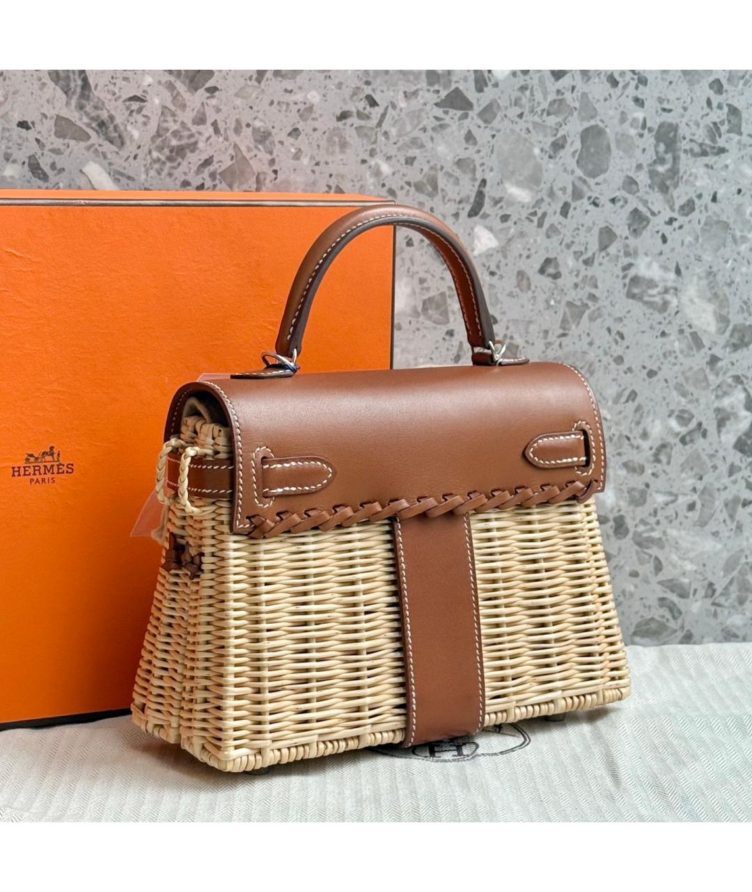HERMES Коричневая плетеная сумка через плечо, фото 5