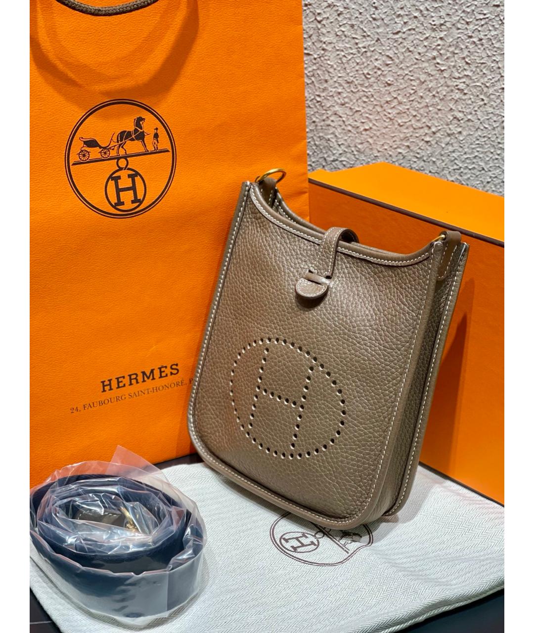 HERMES Бежевая кожаная сумка через плечо, фото 5