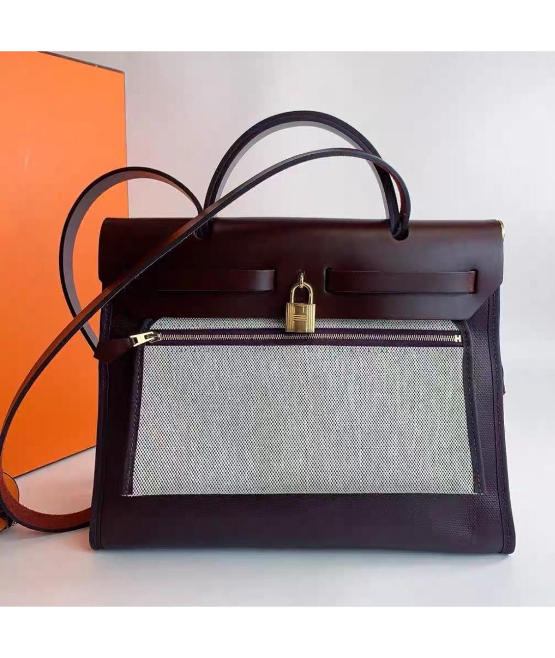 HERMES Бордовая жаккардовая сумка тоут, фото 4