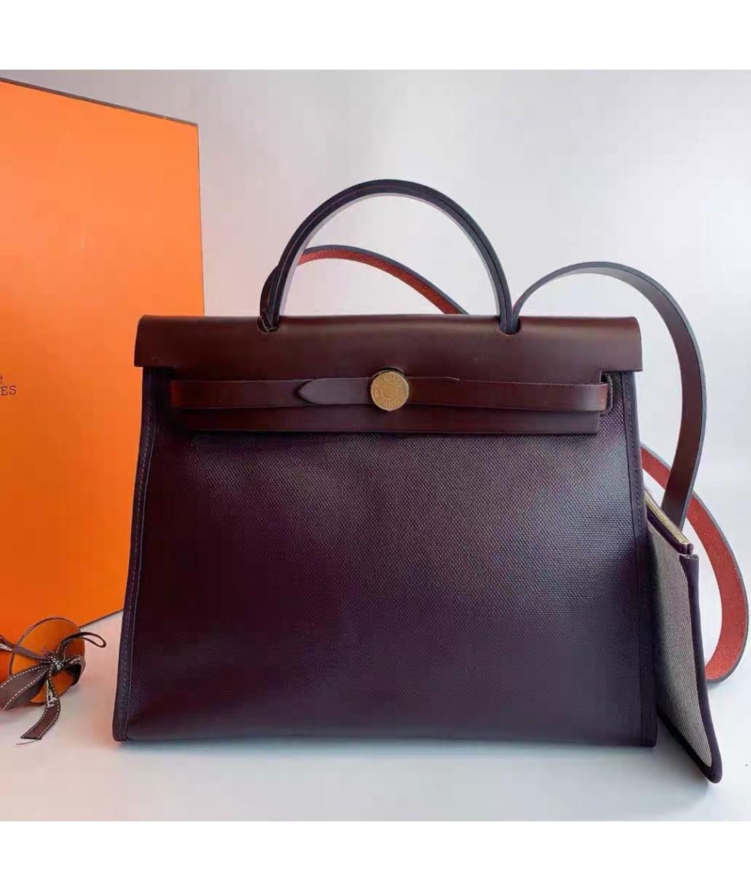 HERMES Бордовая жаккардовая сумка тоут, фото 2