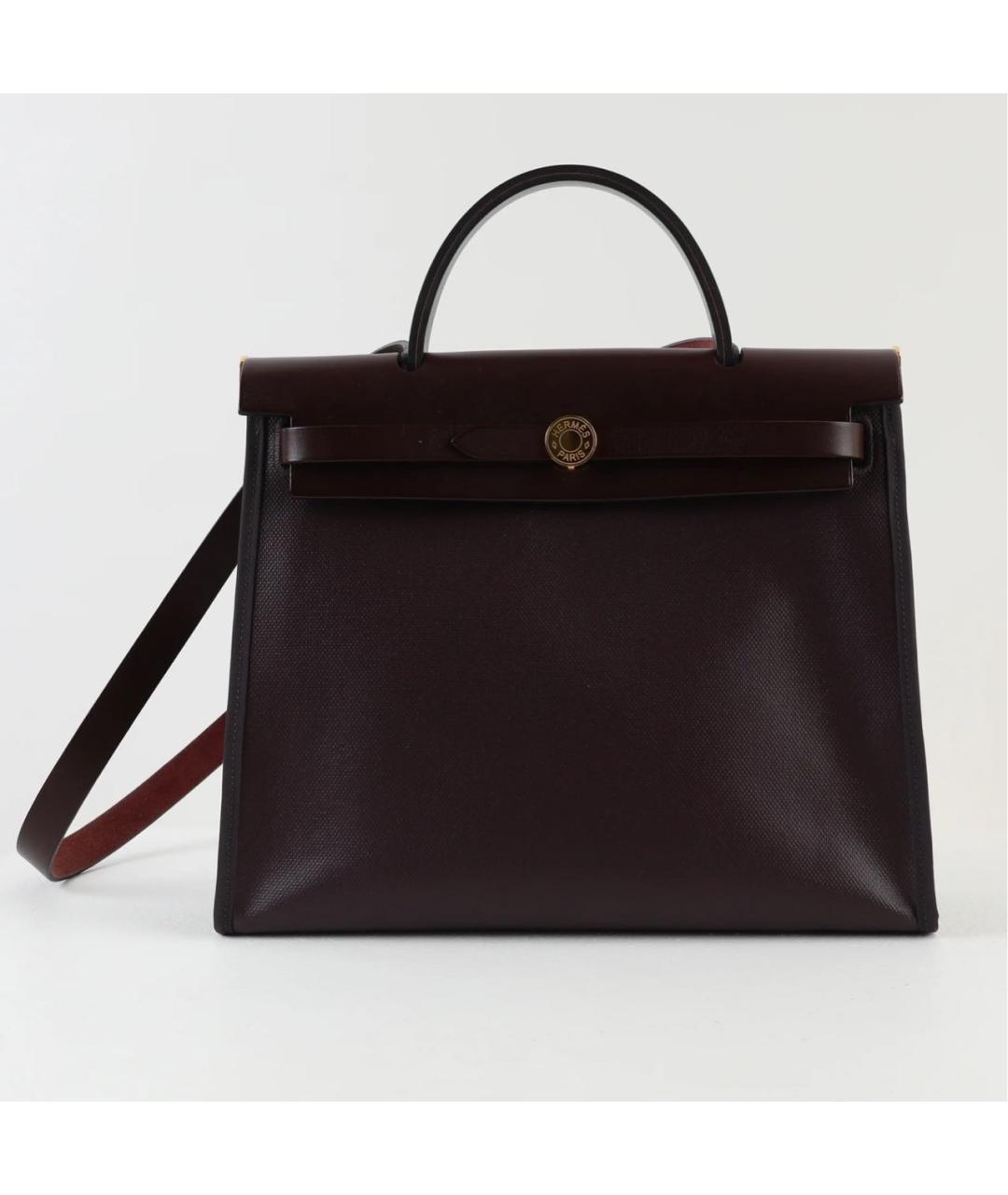 HERMES Бордовая жаккардовая сумка тоут, фото 3