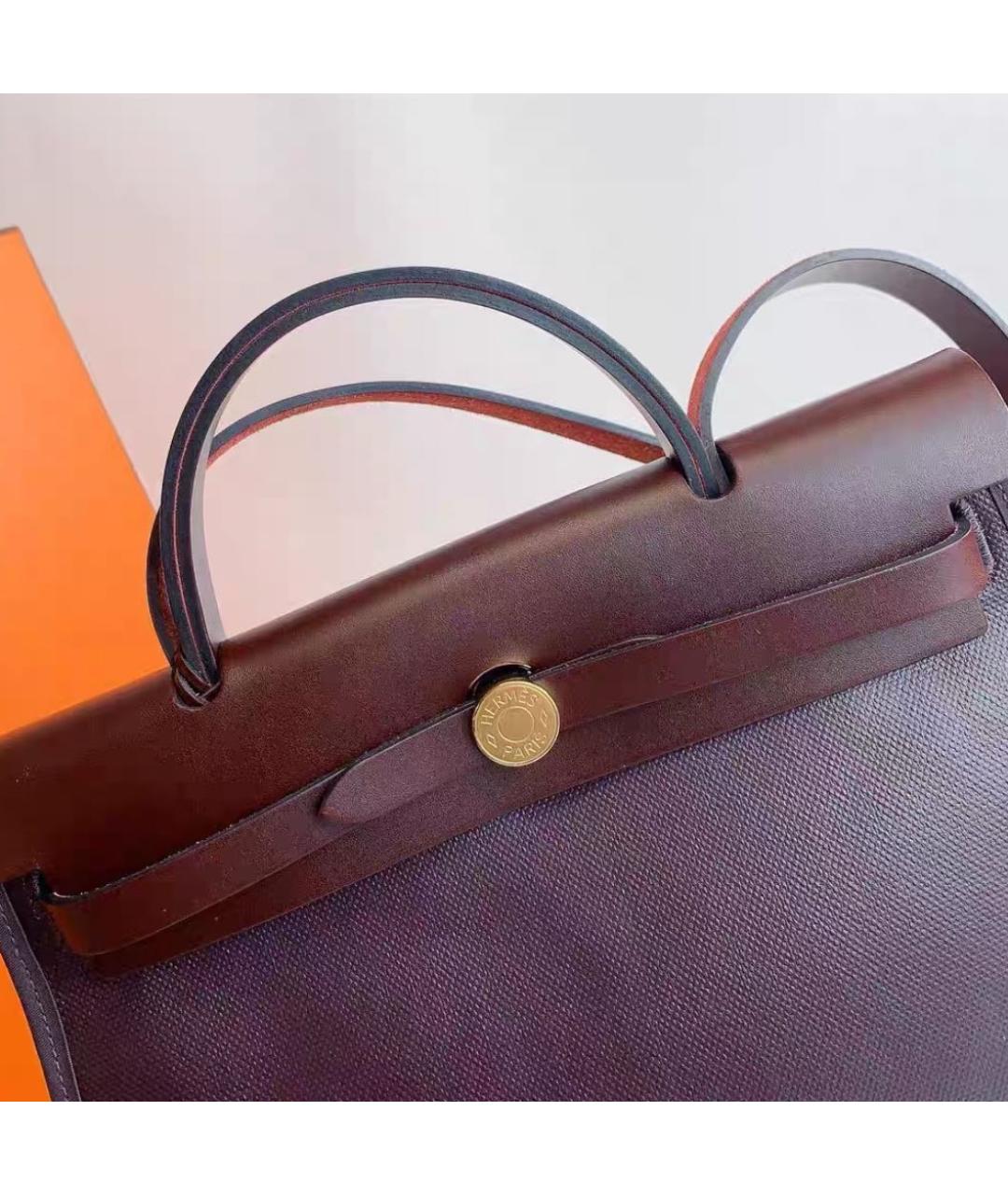 HERMES Бордовая жаккардовая сумка тоут, фото 7