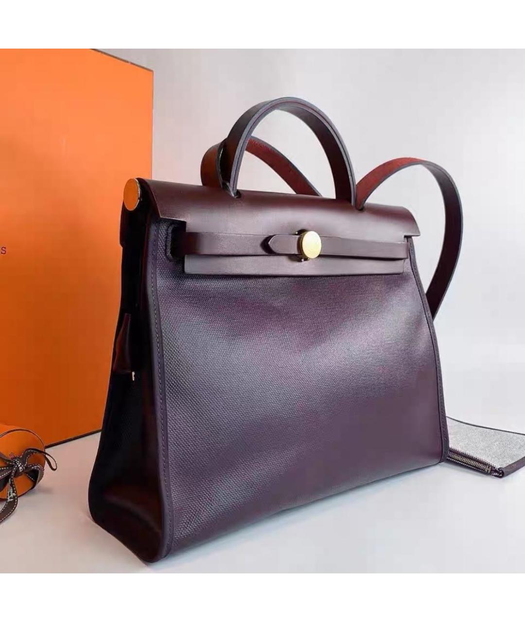 HERMES Бордовая жаккардовая сумка тоут, фото 8