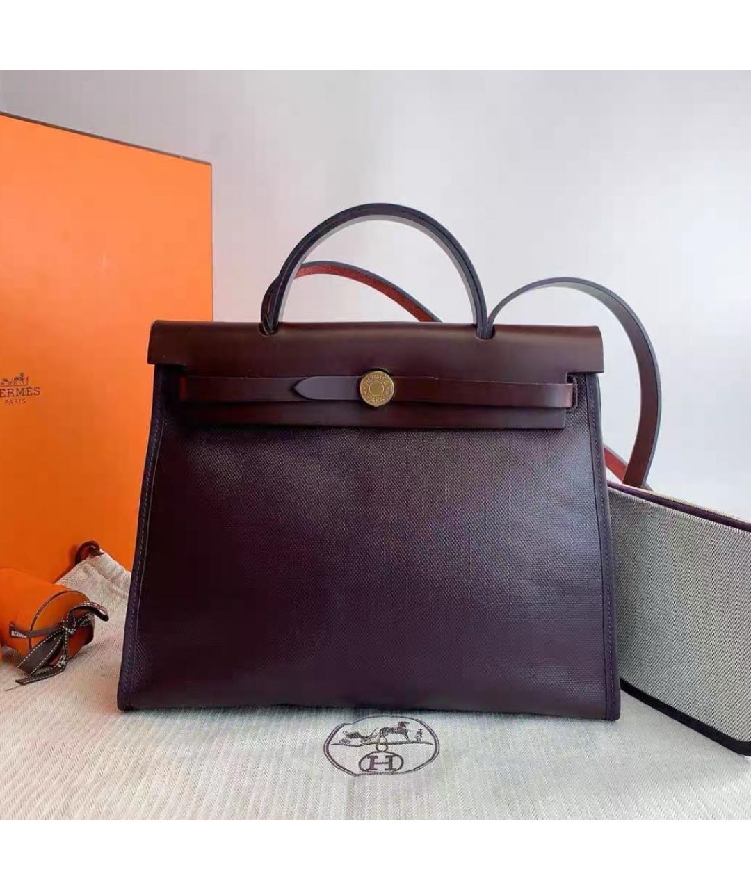 HERMES Бордовая жаккардовая сумка тоут, фото 5