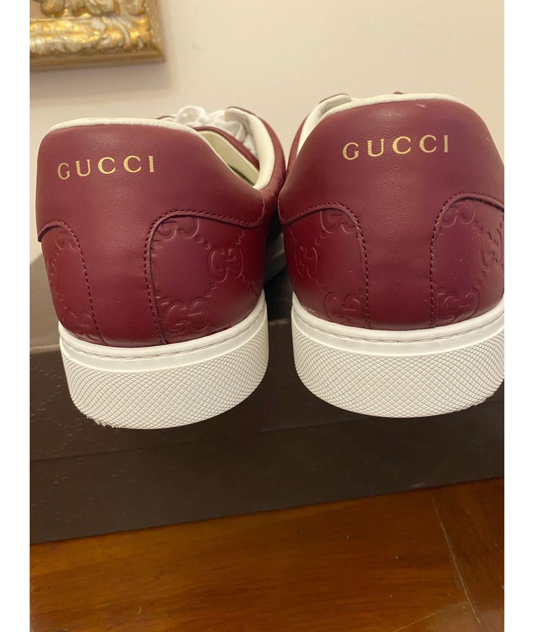 GUCCI Бордовые кожаные низкие кроссовки / кеды, фото 4