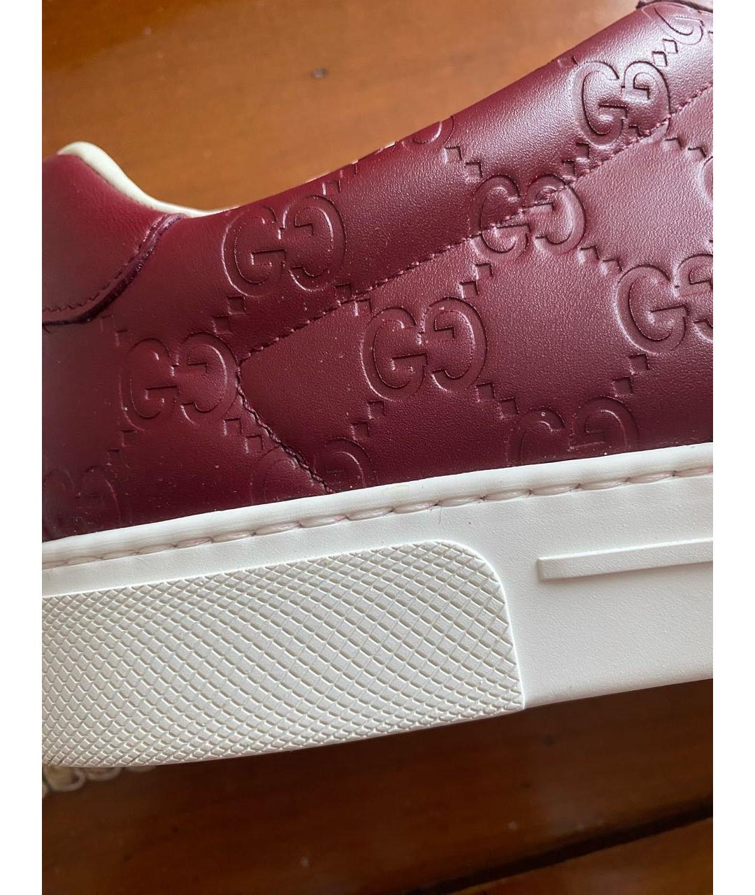 GUCCI Бордовые кожаные низкие кроссовки / кеды, фото 3