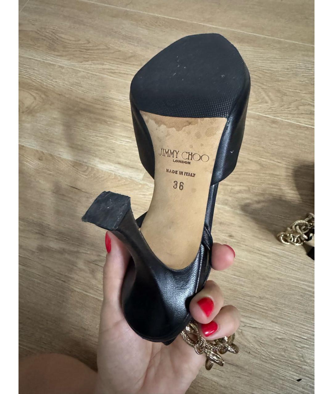 JIMMY CHOO Черные кожаные босоножки, фото 5