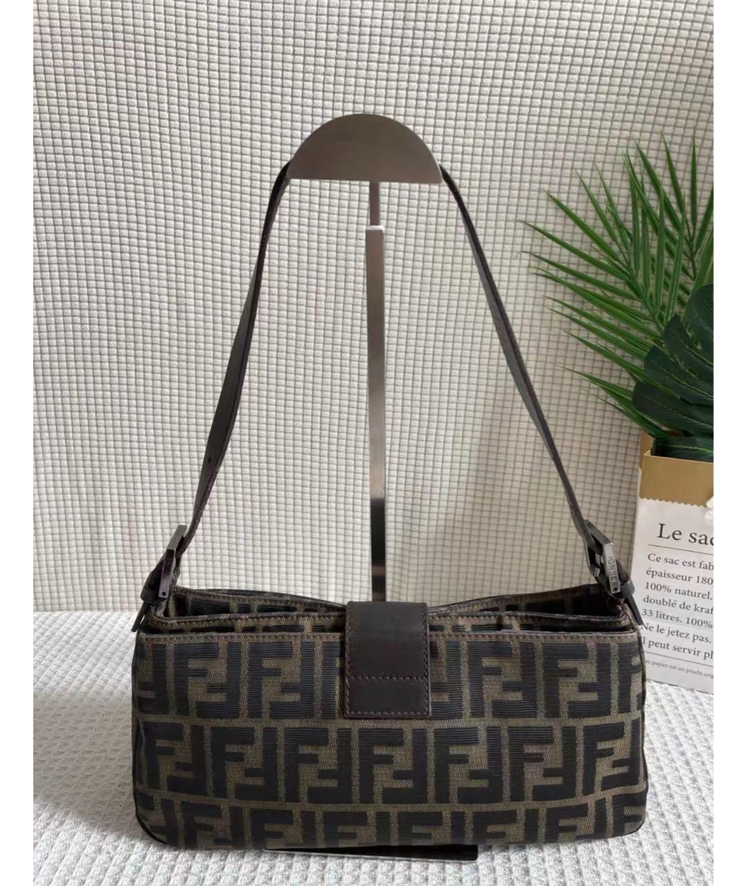 FENDI Коричневая жаккардовая сумка через плечо, фото 2