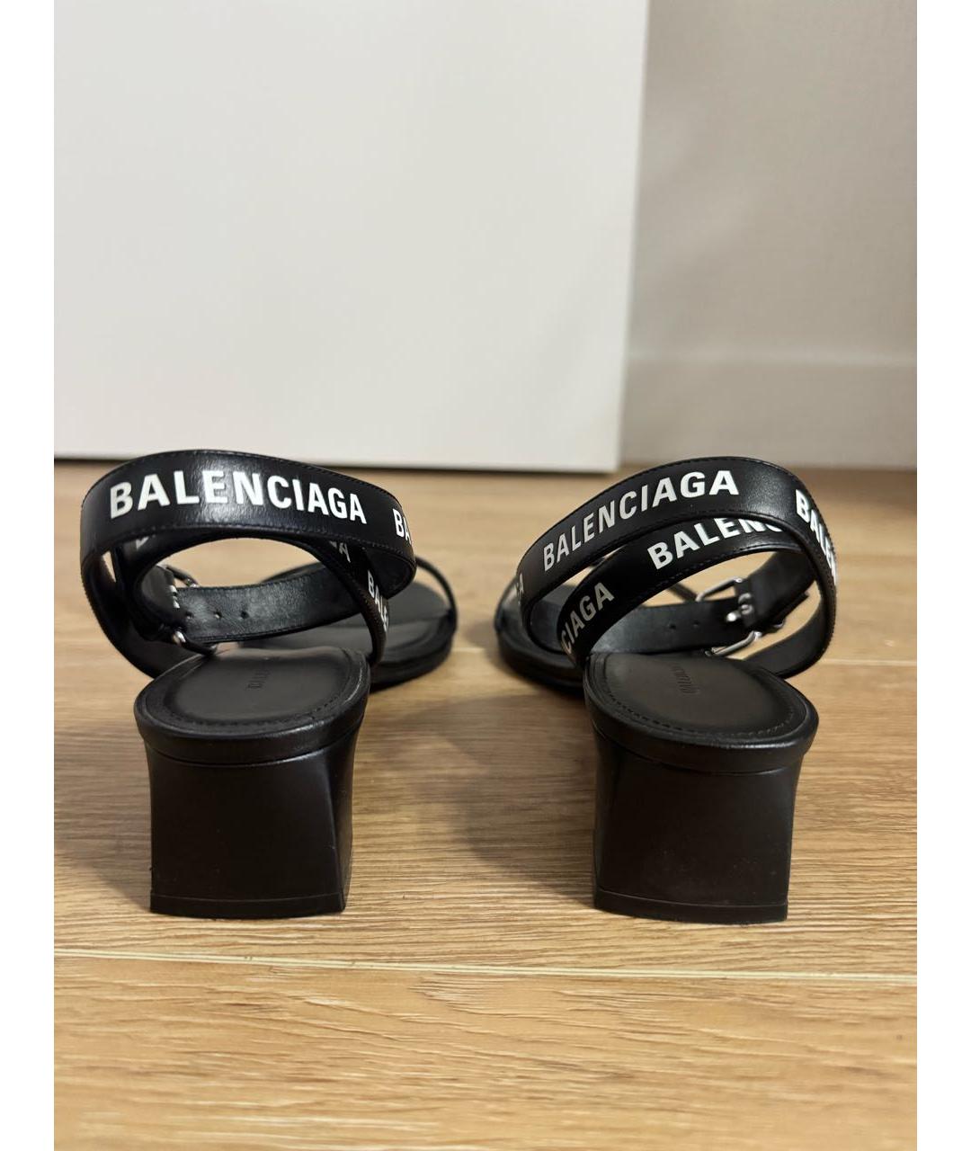 BALENCIAGA Черные кожаные босоножки, фото 4