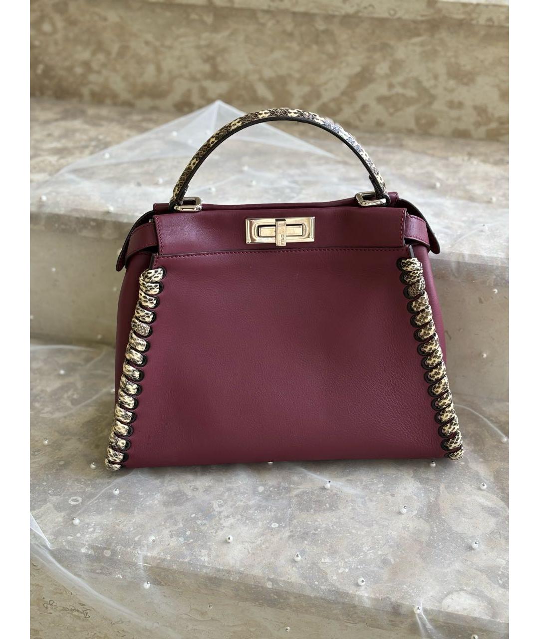 FENDI Бордовая кожаная сумка с короткими ручками, фото 6