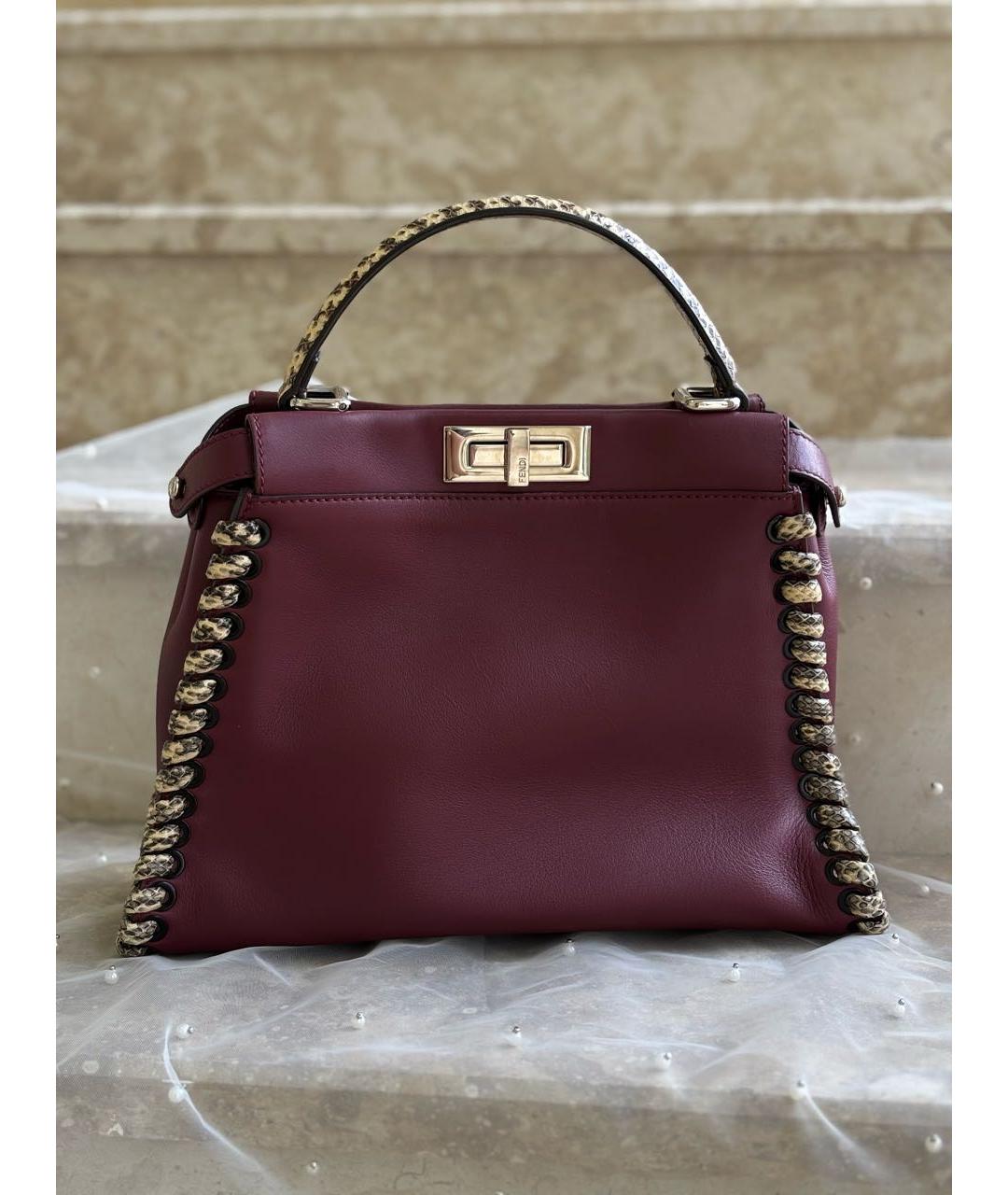 FENDI Бордовая кожаная сумка с короткими ручками, фото 4