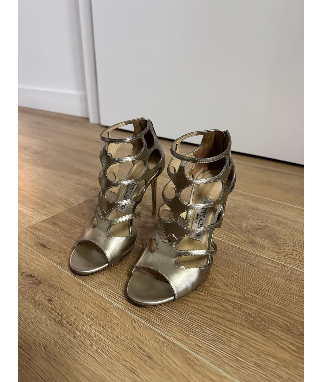 JIMMY CHOO Серебряные кожаные босоножки, фото 6
