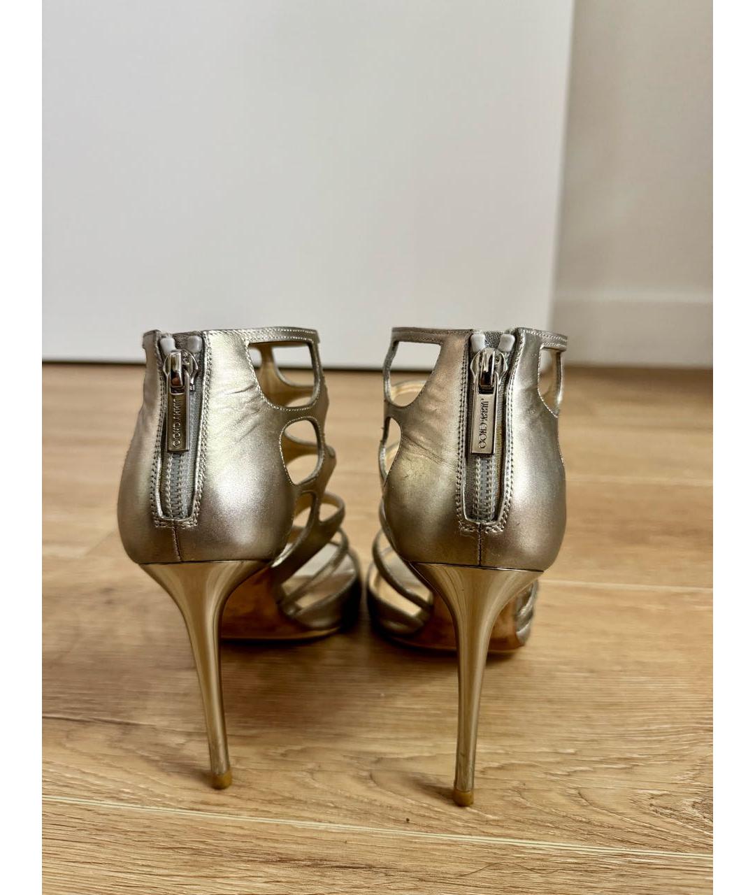 JIMMY CHOO Серебряные кожаные босоножки, фото 4