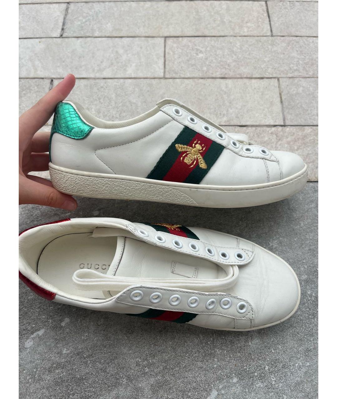 GUCCI Белые кожаные кеды, фото 9