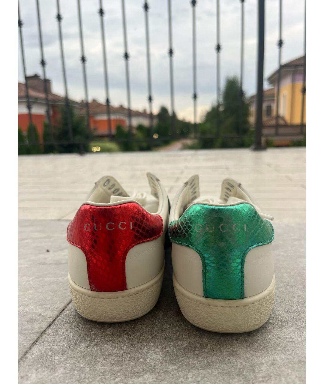 GUCCI Белые кожаные кеды, фото 4