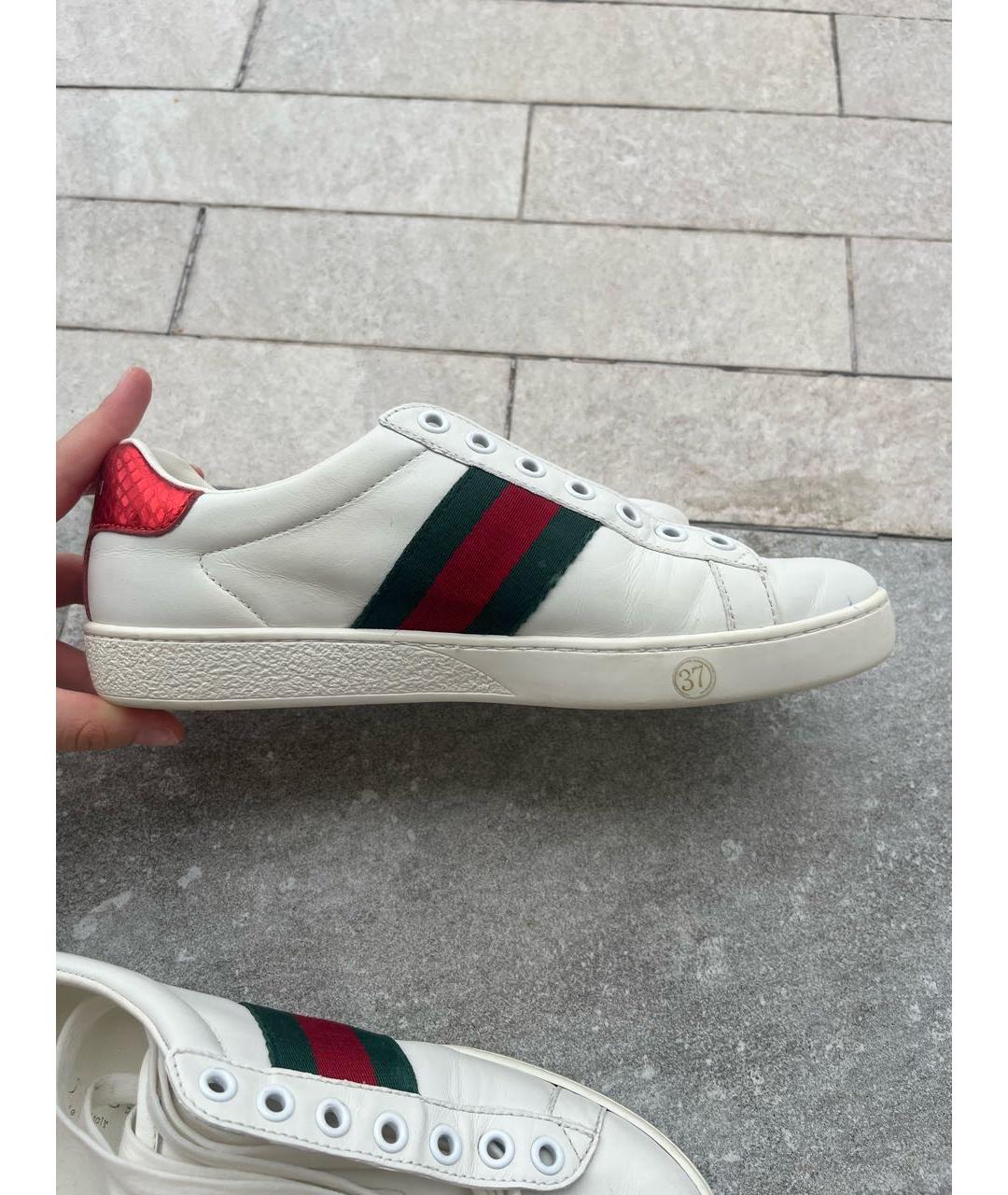 GUCCI Белые кожаные кеды, фото 5