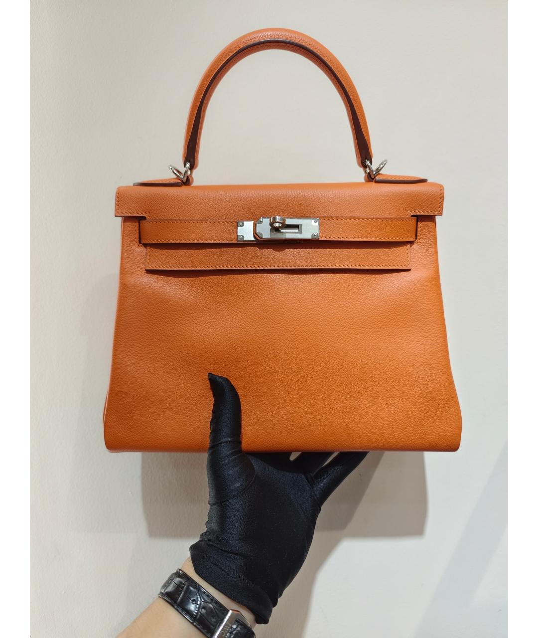 HERMES Оранжевая кожаная сумка через плечо, фото 2