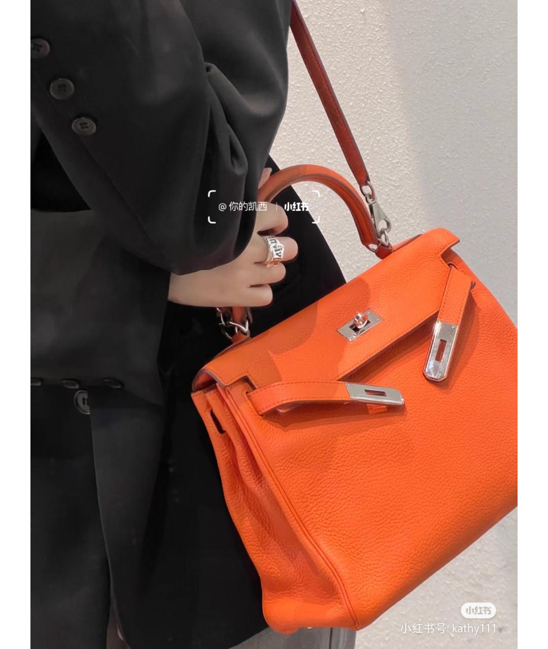 HERMES Оранжевая кожаная сумка через плечо, фото 4