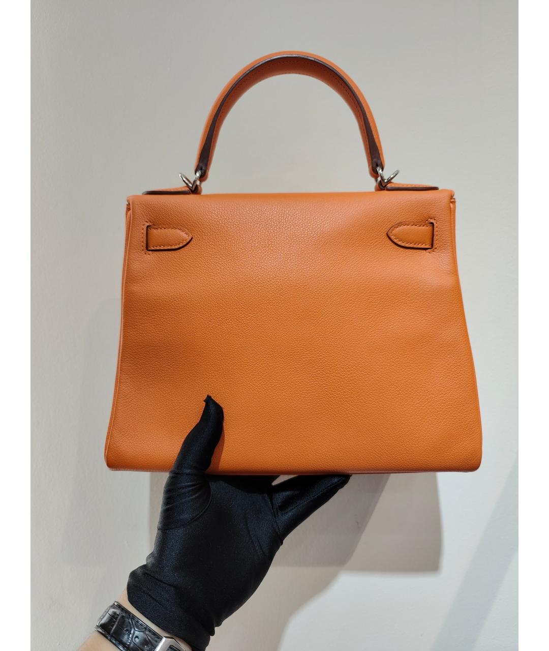 HERMES Оранжевая кожаная сумка через плечо, фото 3