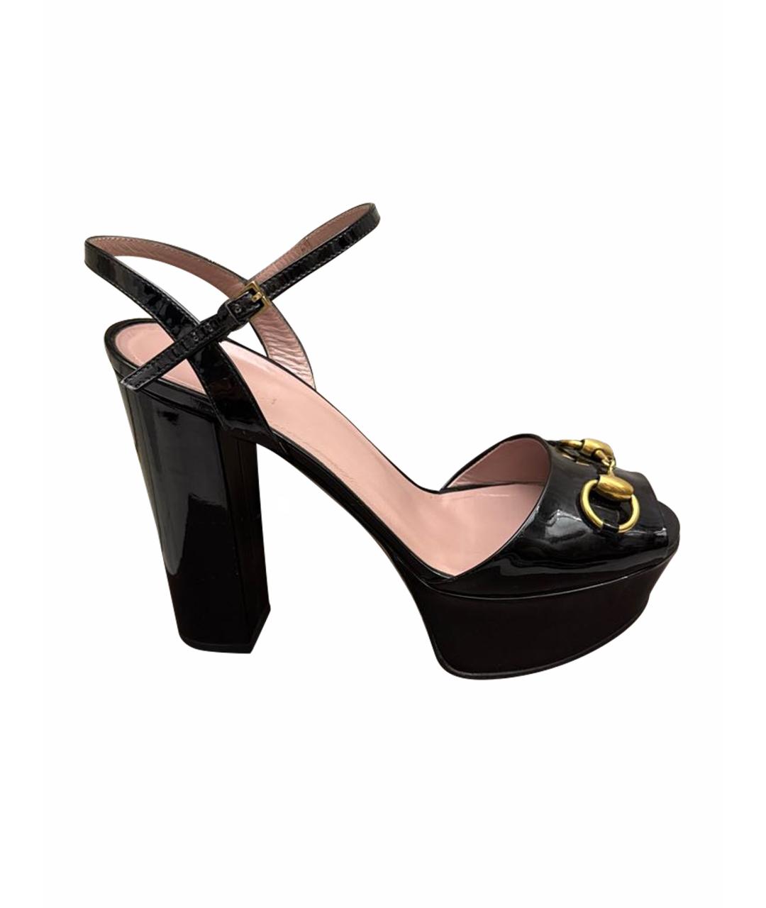 GUCCI Черные босоножки из лакированной кожи, фото 1