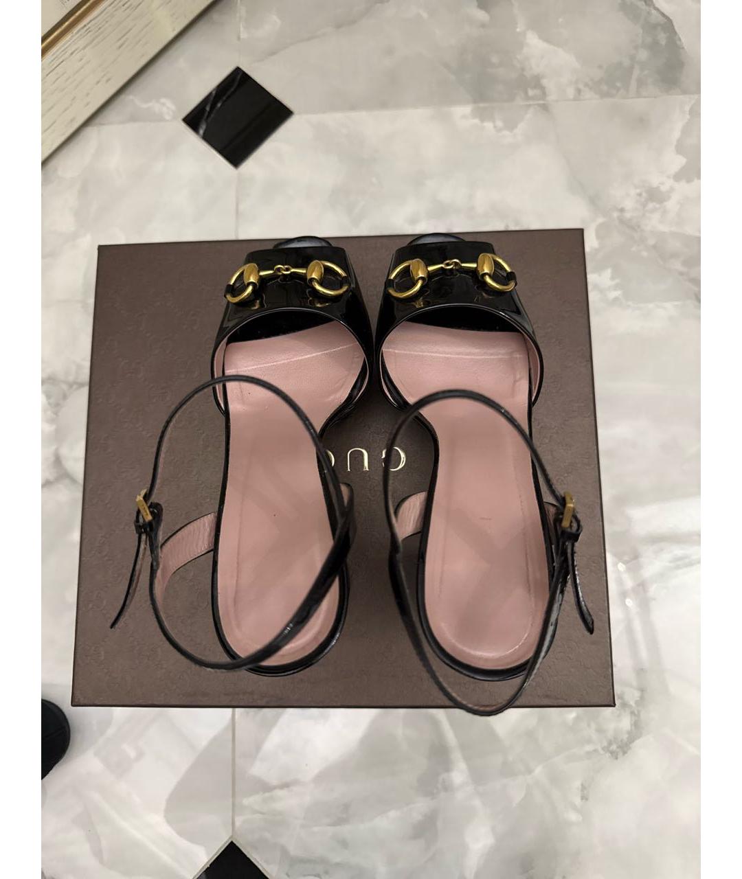 GUCCI Черные босоножки из лакированной кожи, фото 3