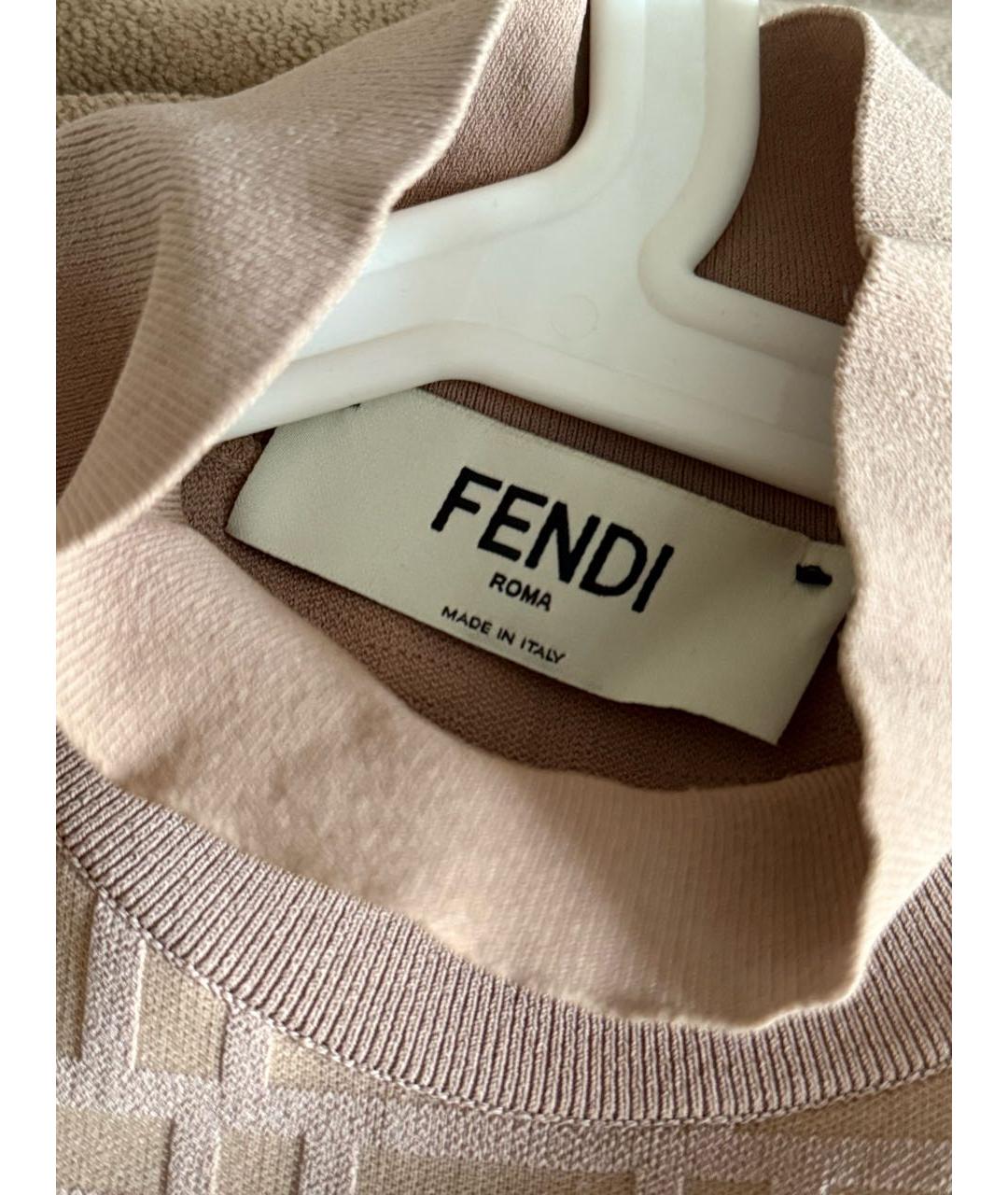 FENDI Бежевое вискозное повседневное платье, фото 3