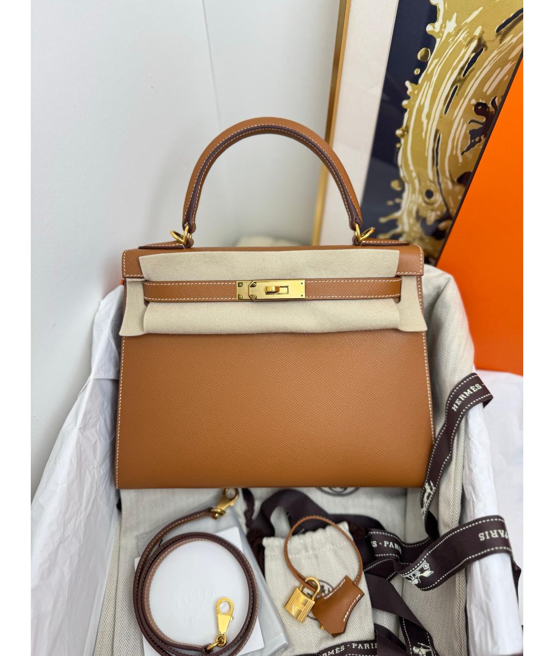 HERMES Коричневая кожаная сумка через плечо, фото 10
