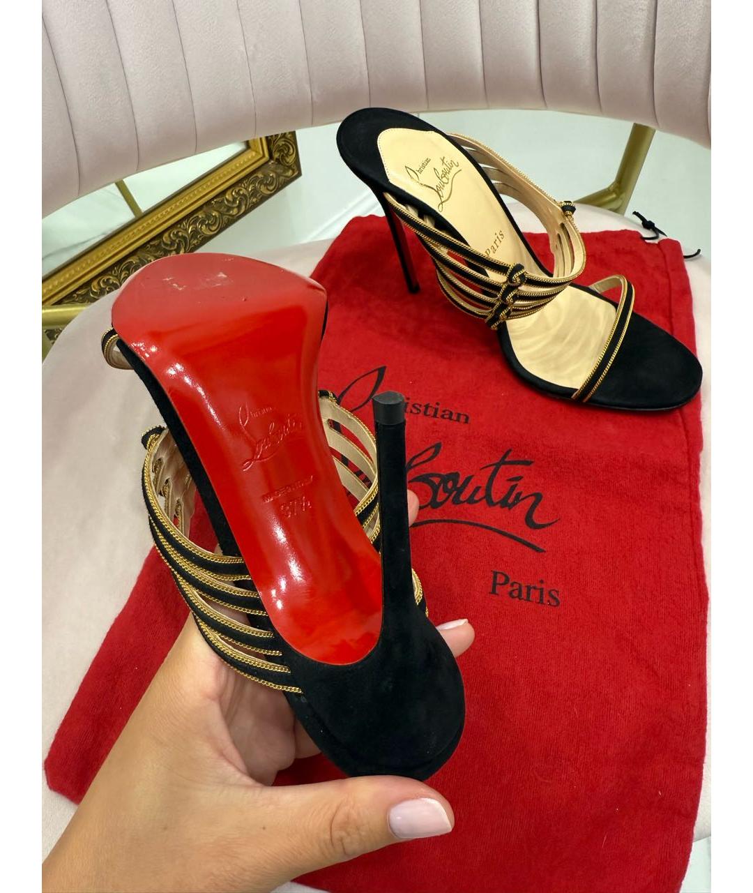 CHRISTIAN LOUBOUTIN Черные замшевые босоножки, фото 8
