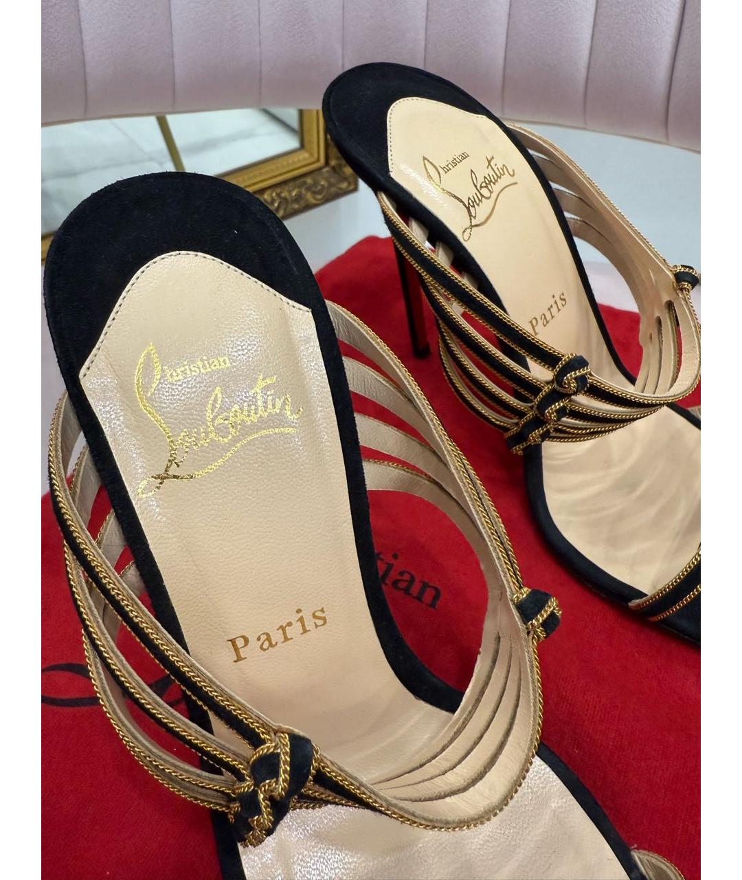 CHRISTIAN LOUBOUTIN Черные замшевые босоножки, фото 4