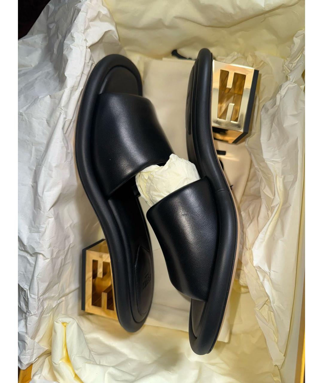 FENDI Черные кожаные мюли, фото 7