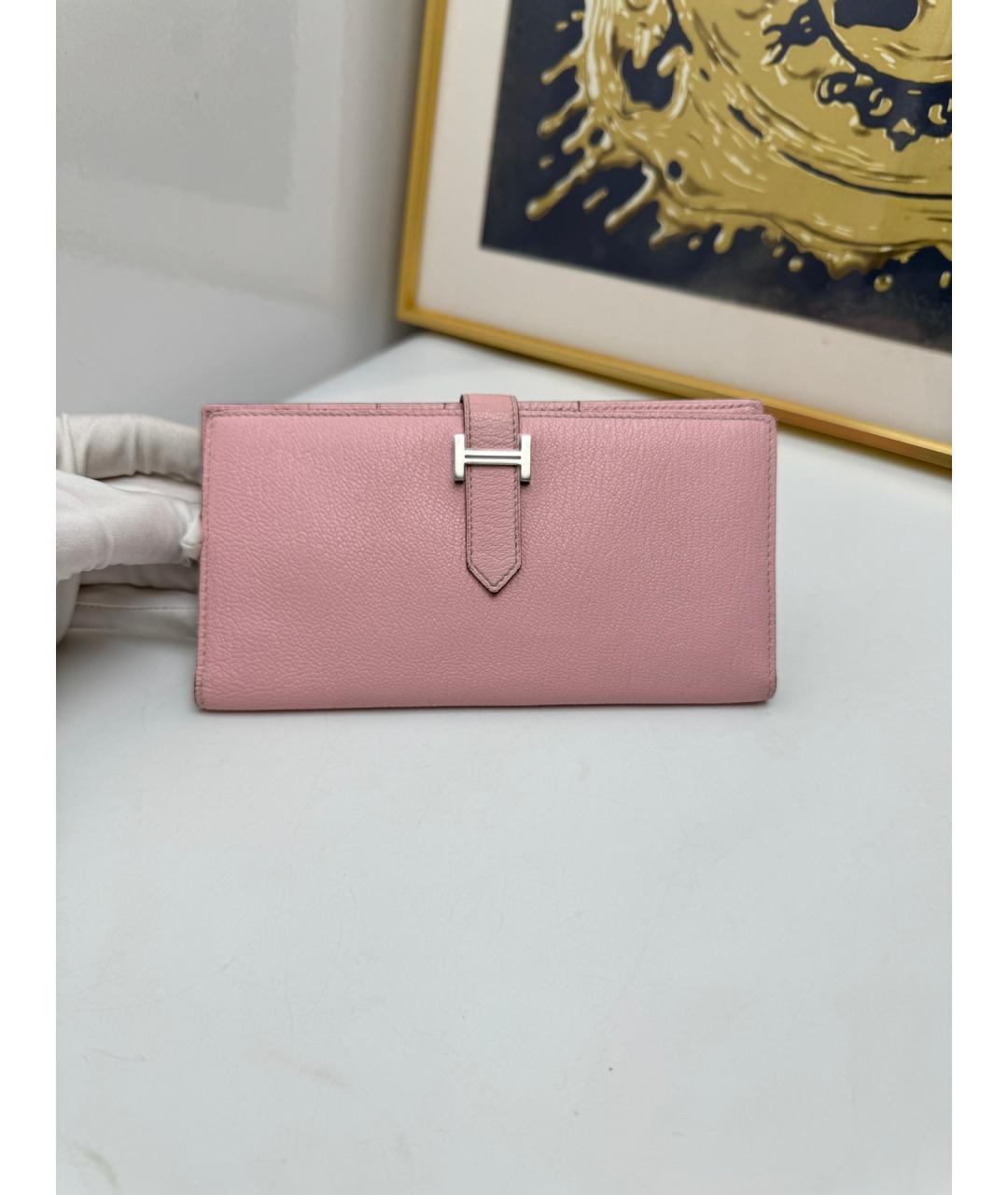 HERMES Розовый кожаный кошелек, фото 4