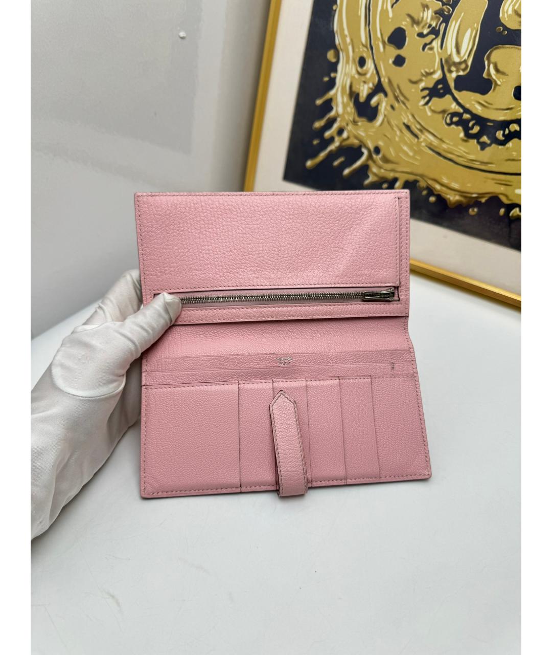 HERMES Розовый кожаный кошелек, фото 3
