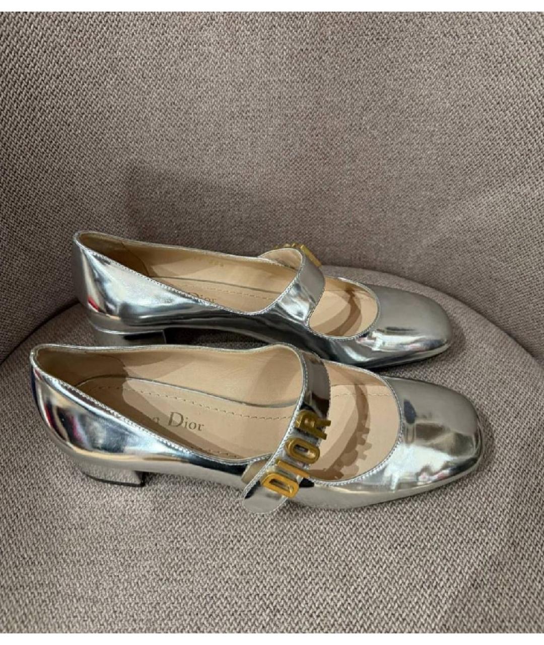 CHRISTIAN DIOR Серебряные кожаные балетки, фото 7
