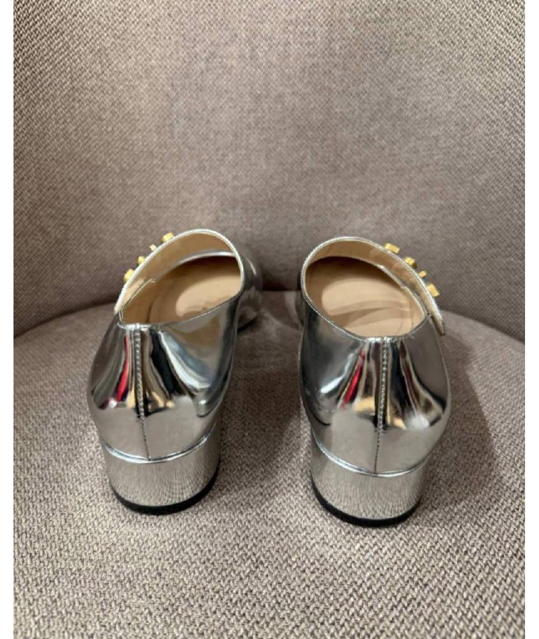 CHRISTIAN DIOR Серебряные кожаные балетки, фото 4