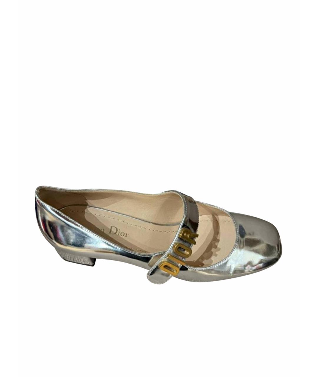 CHRISTIAN DIOR Серебряные кожаные балетки, фото 1