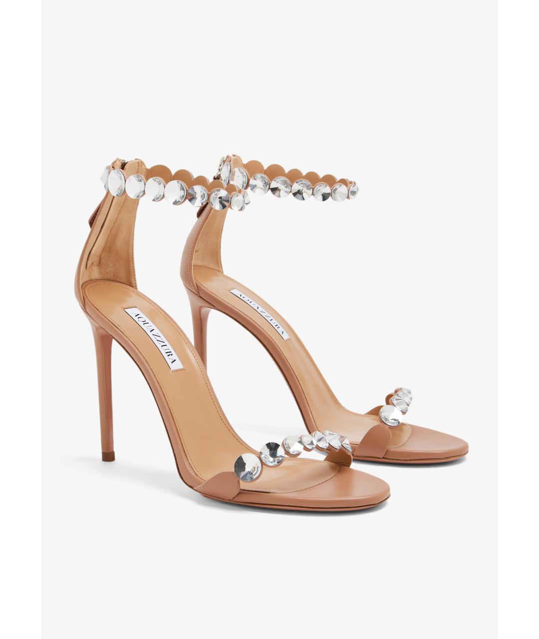 AQUAZZURA Бежевые кожаные босоножки, фото 5