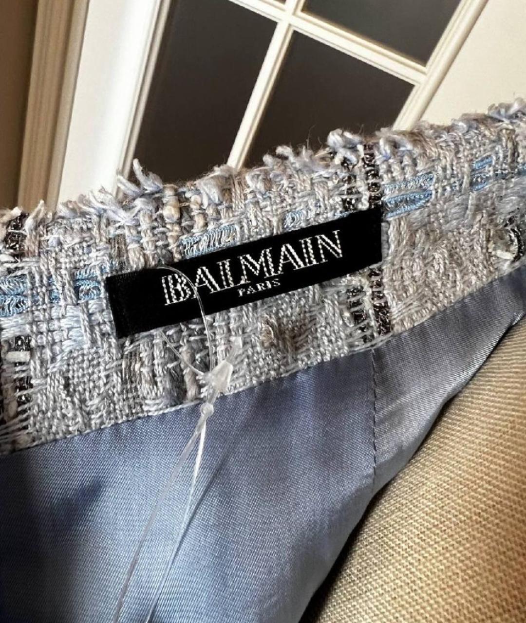 BALMAIN Голубая твидовая юбка мини, фото 3