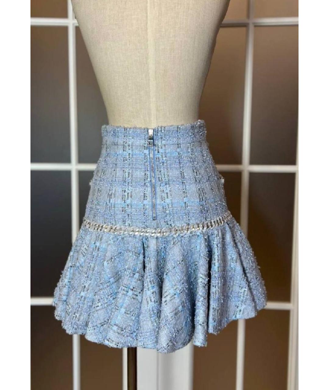 BALMAIN Голубая твидовая юбка мини, фото 2