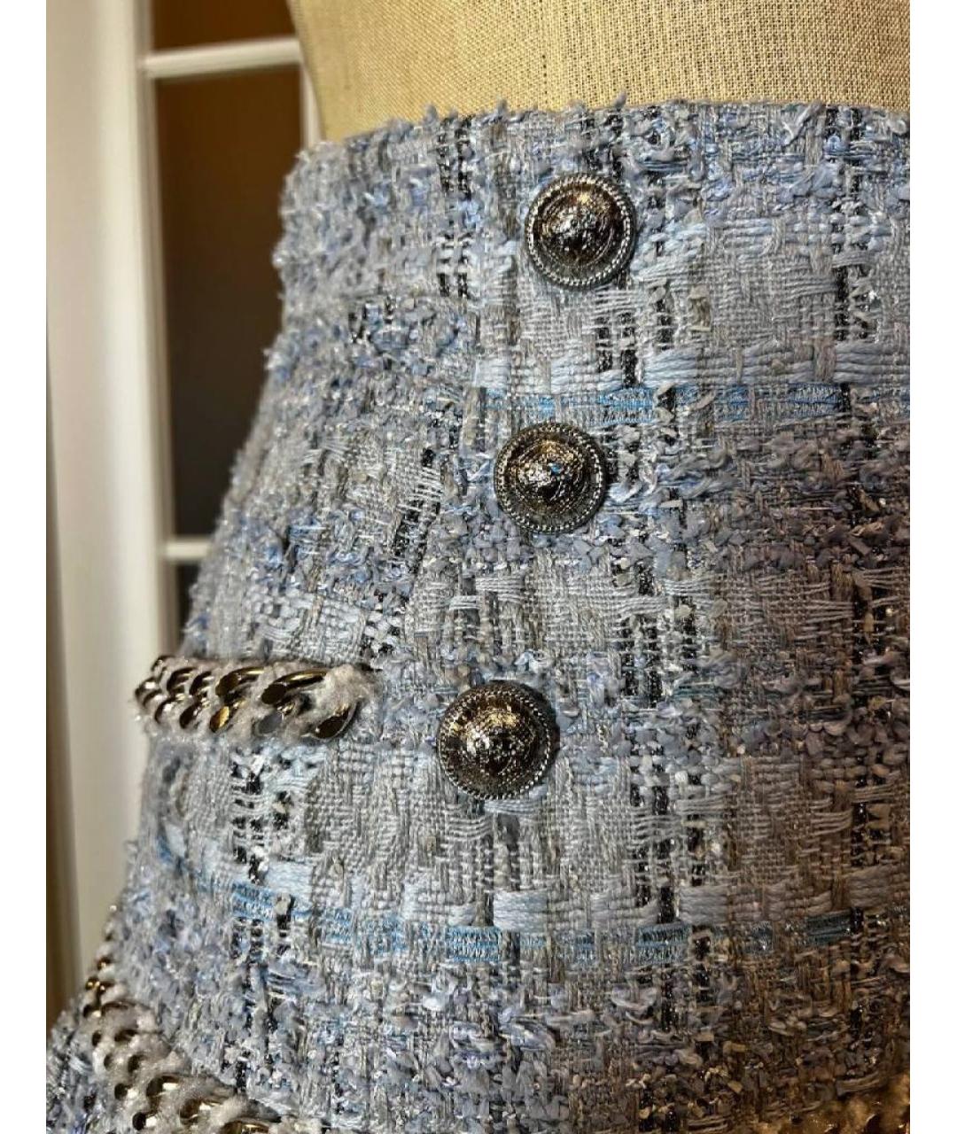 BALMAIN Голубая твидовая юбка мини, фото 5