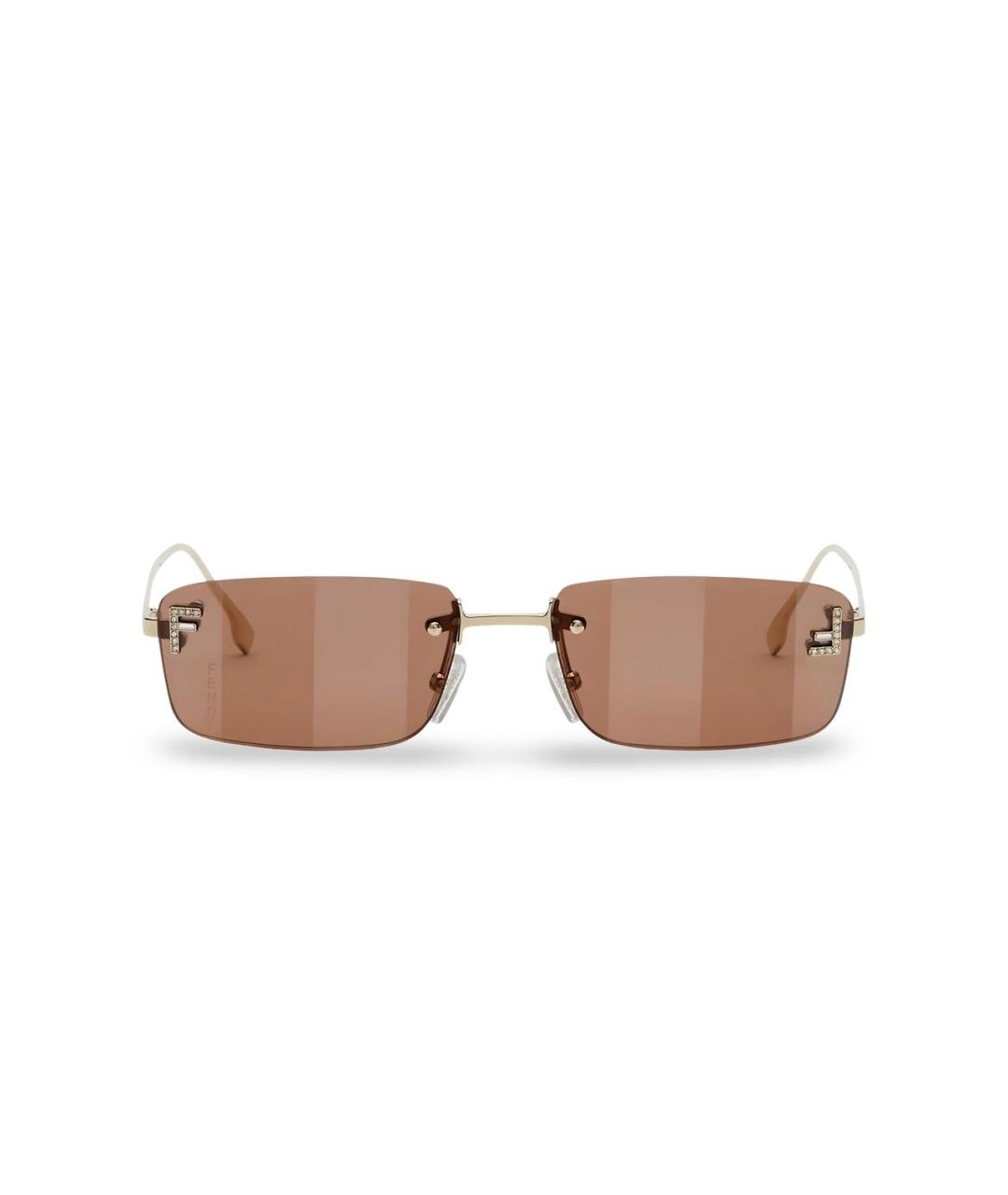 FENDI Золотые металлические солнцезащитные очки, фото 1
