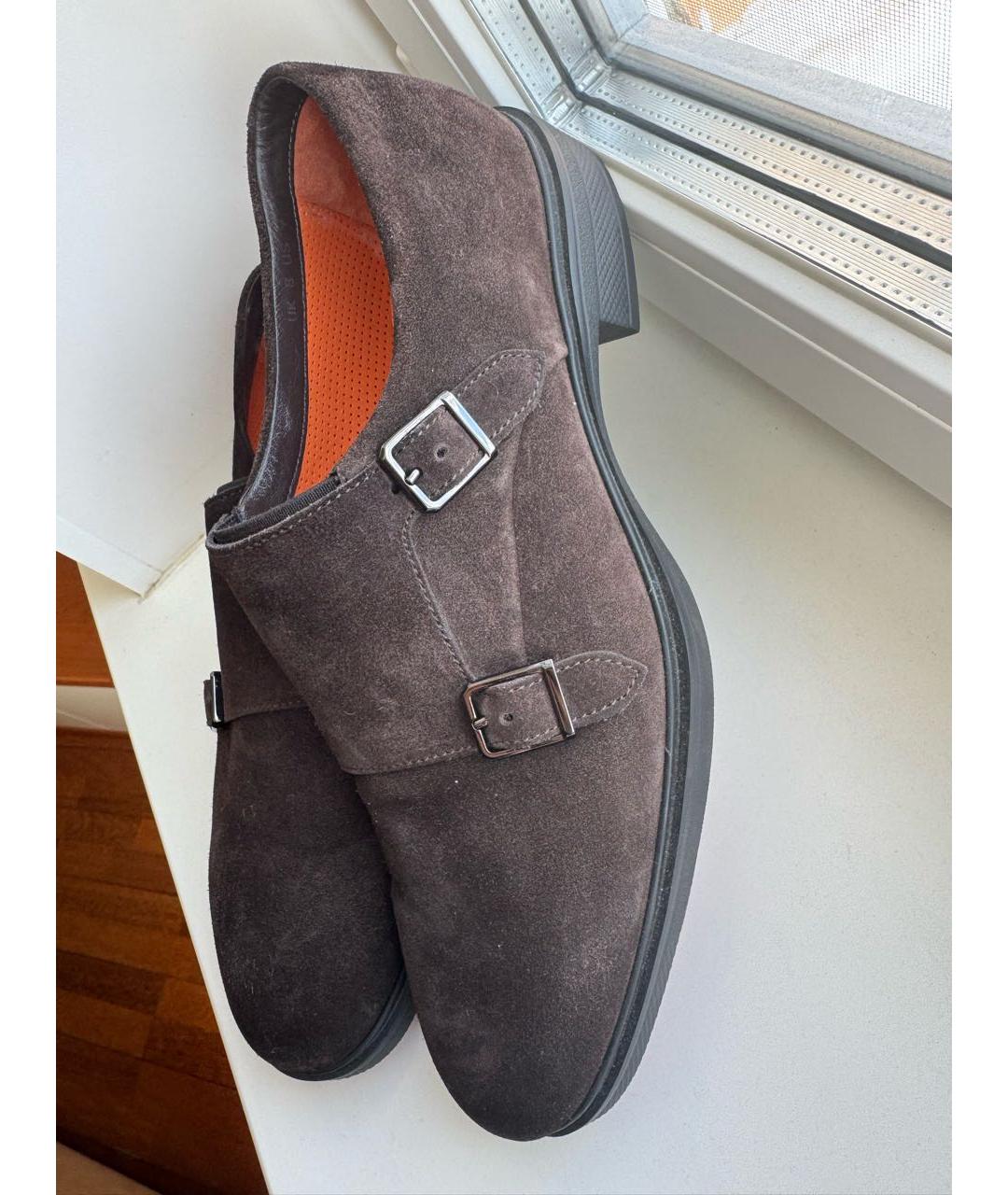 SANTONI Коричневые замшевые низкие ботинки, фото 5