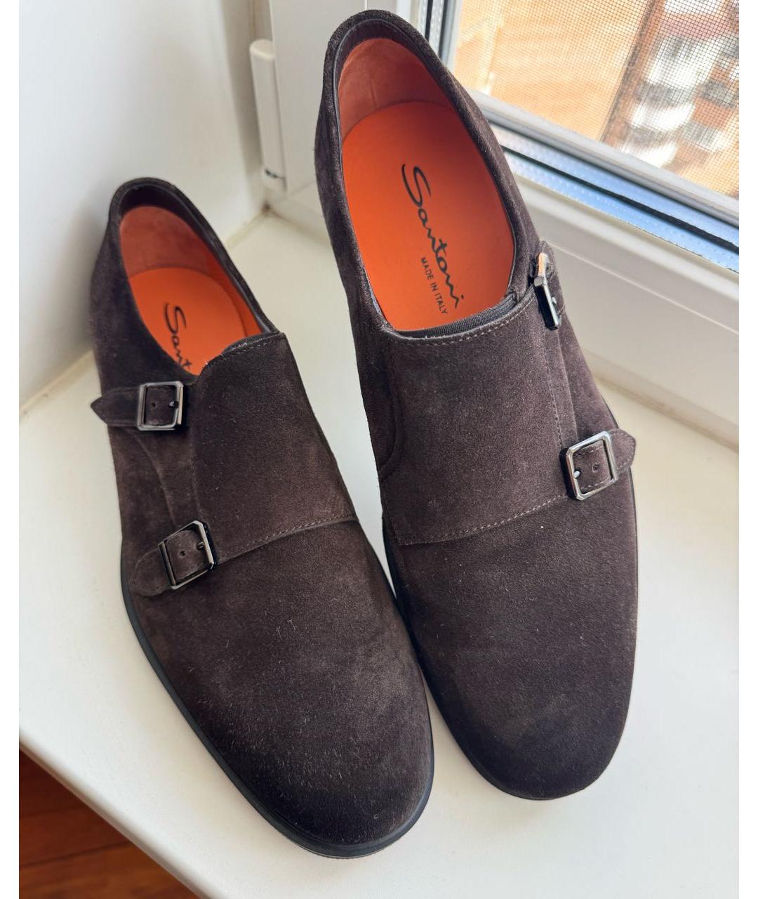 SANTONI Коричневые замшевые низкие ботинки, фото 2