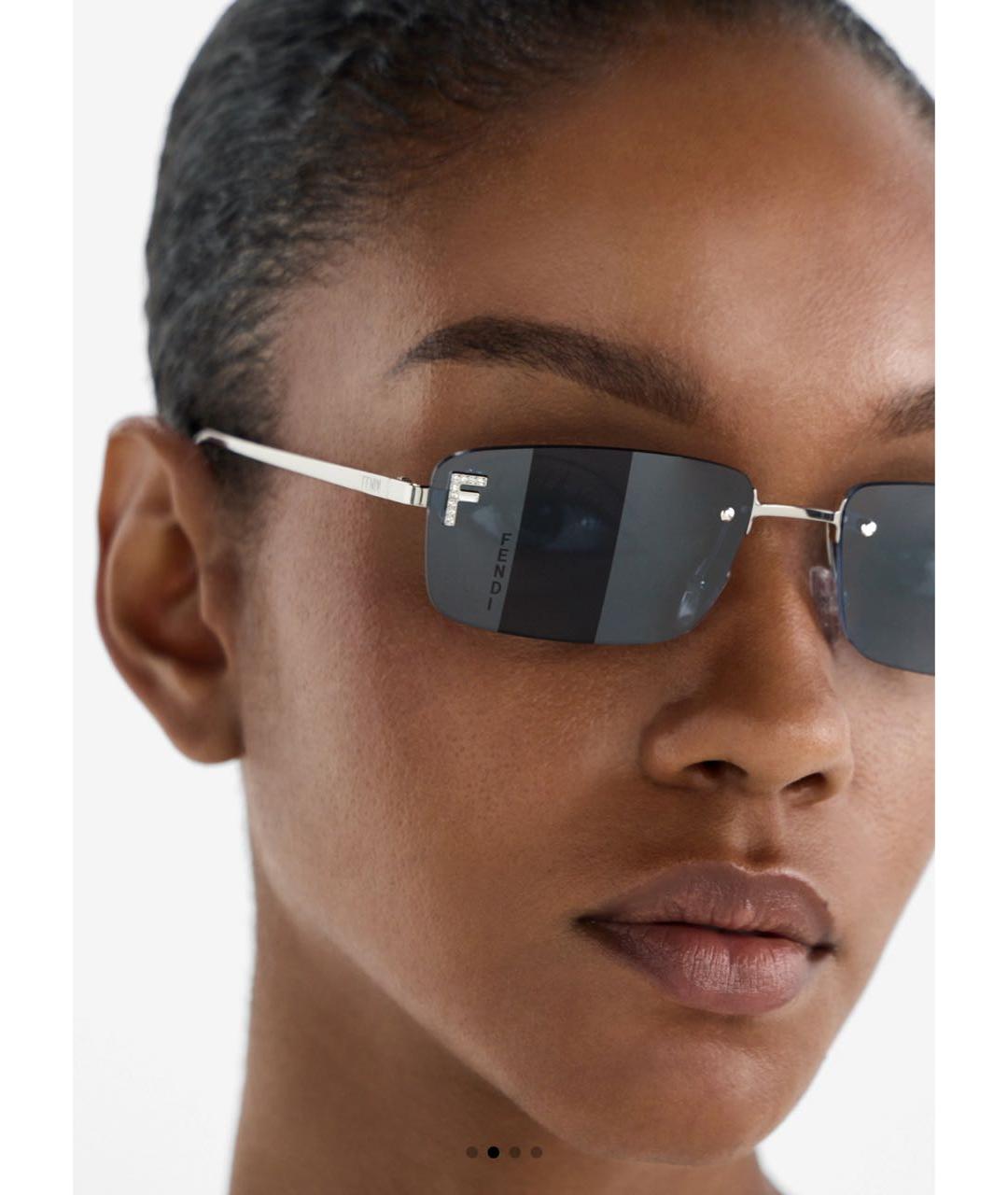 FENDI Серебряные металлические солнцезащитные очки, фото 4