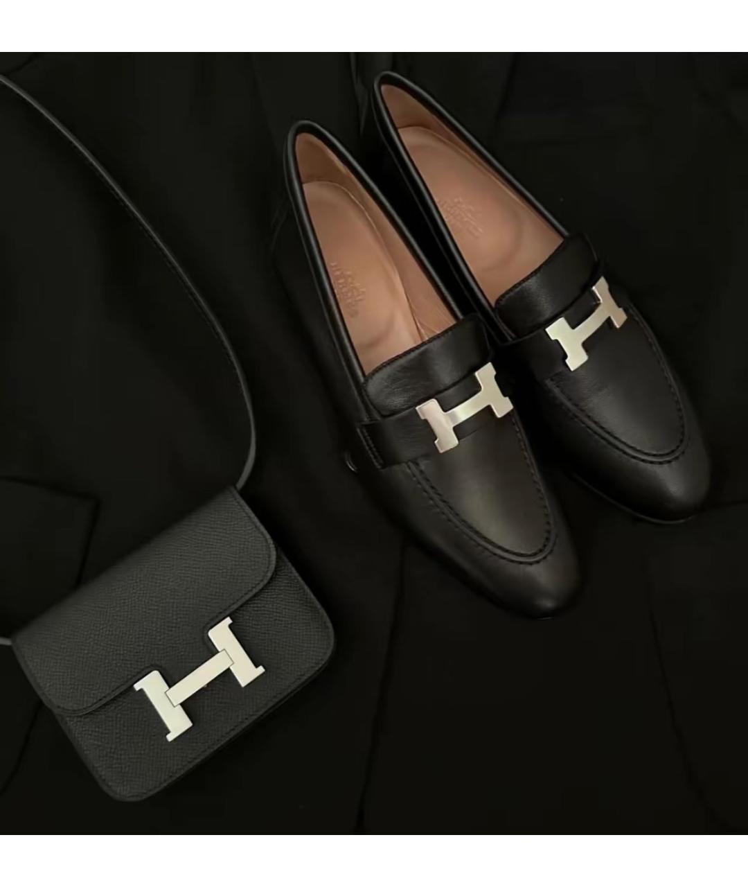 HERMES Черные кожаные лоферы, фото 6